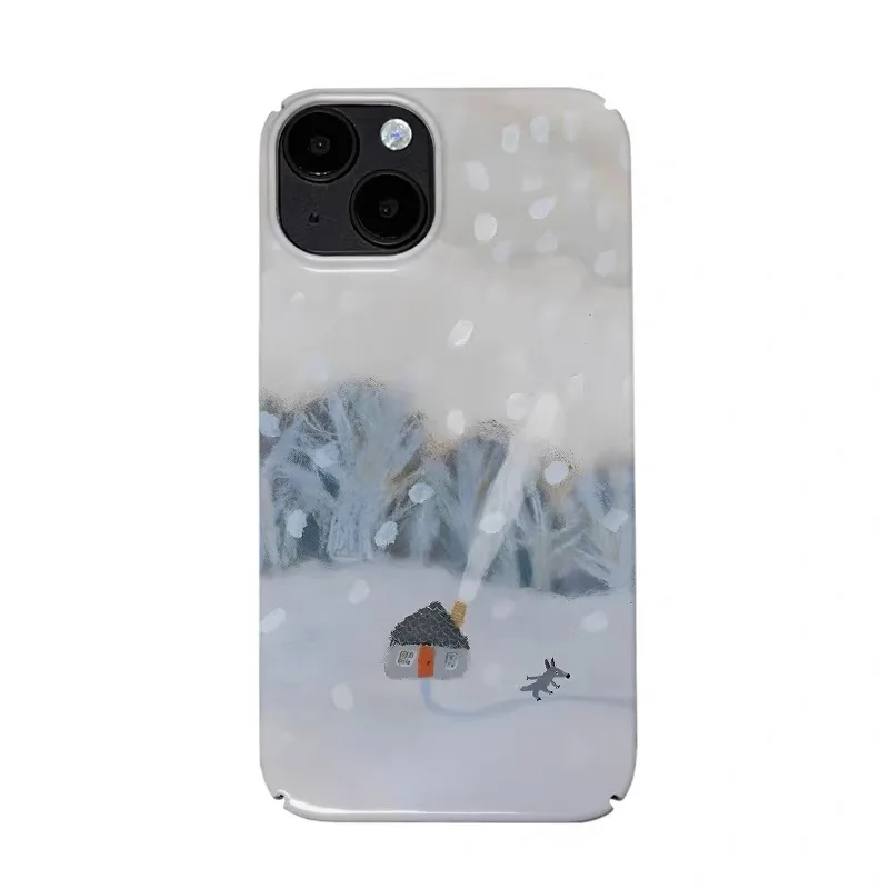 

Blue Fairy Tale Snowy Cottage Phone Case for IPHONE 17 Air 16E 15 PROMAX 14 Plus 13 12 MINI 11 PRO 16Plus XR Acrylic Phone Cover