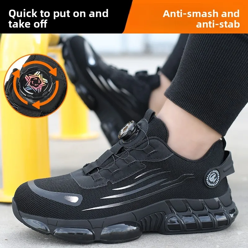 winter Men Safety Shoes Protection And Elastic Safety Boots Fashionable Casual Shoes Breathable Odor Protection Men's Work Shoes