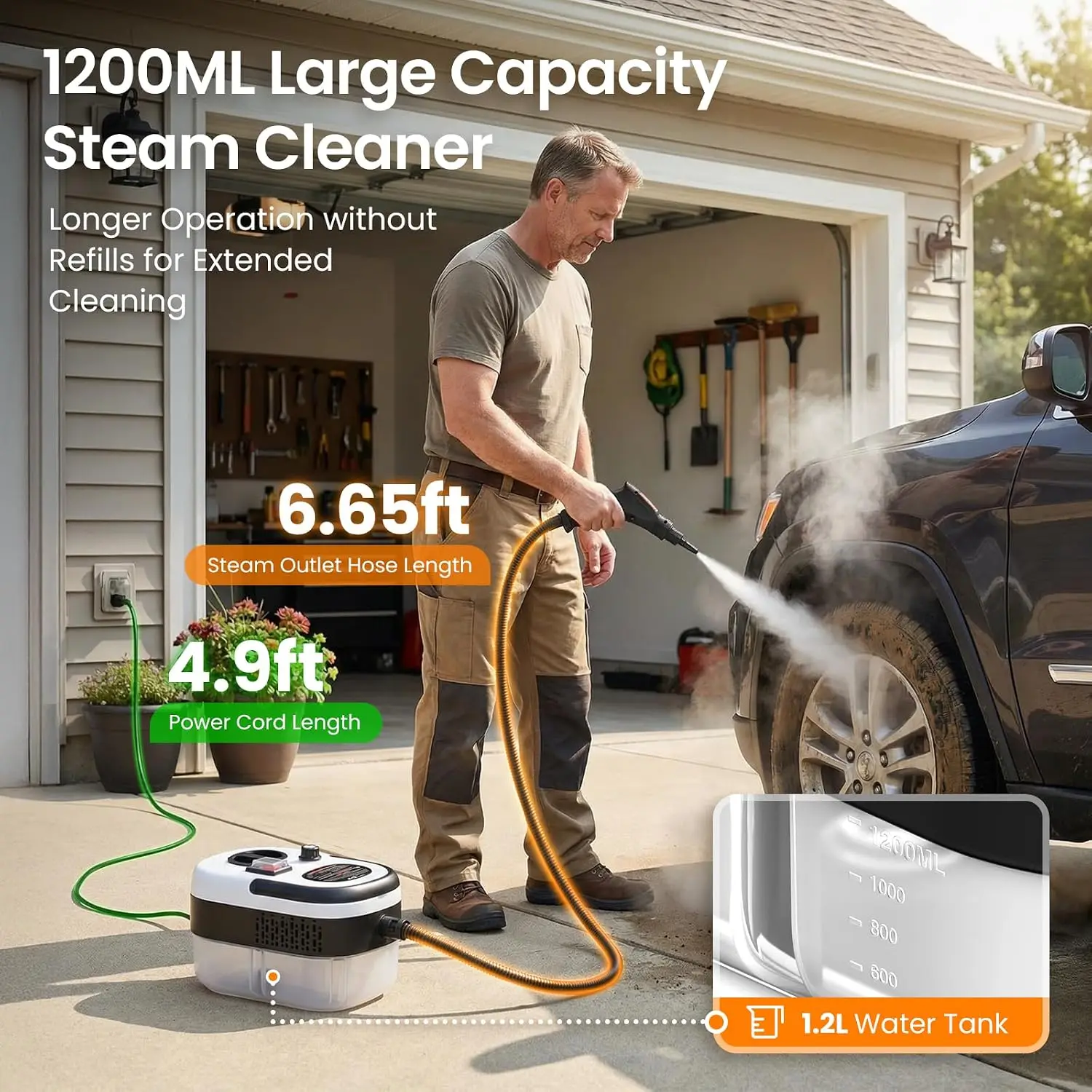 1500W Handheld Steam Cleaner for Home, 6-Level High Pressure Steam Gun, Steam Machine w/40.6oz Tank, Portable Car Steamer for Auto Detailing & Cleaning, Car, Floor, Furniture, Tile Grout, Wall