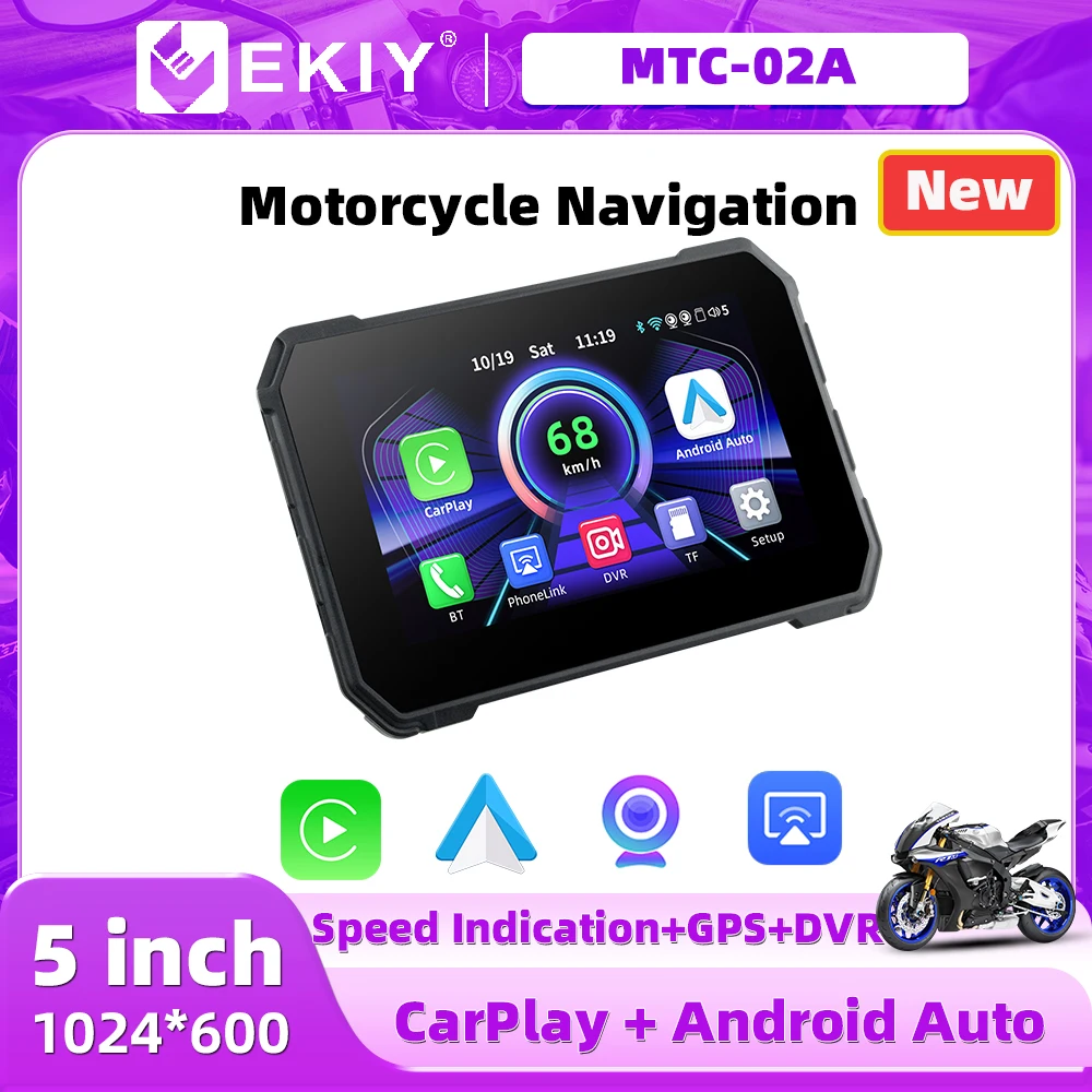 EKIY New Carplay Display Screen Portable Motorcycle Android Auto Motorcycle GPS 5 inch New Design MOTO Navigation Speed GPS