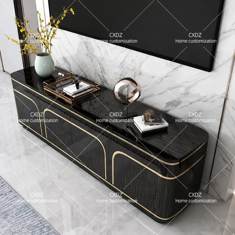 Modern Light Luxury TV Cabinet and Coffee Table Set Simple Living Room High Gloss Piano Finish Floor Standing Media Console