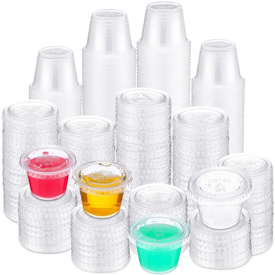 

1000 Pieces 1 oz Containers with Lids 1 oz Portion Condiment Cups Disposable Souffle Cups Sauce Cup Salad Container Plastic Food