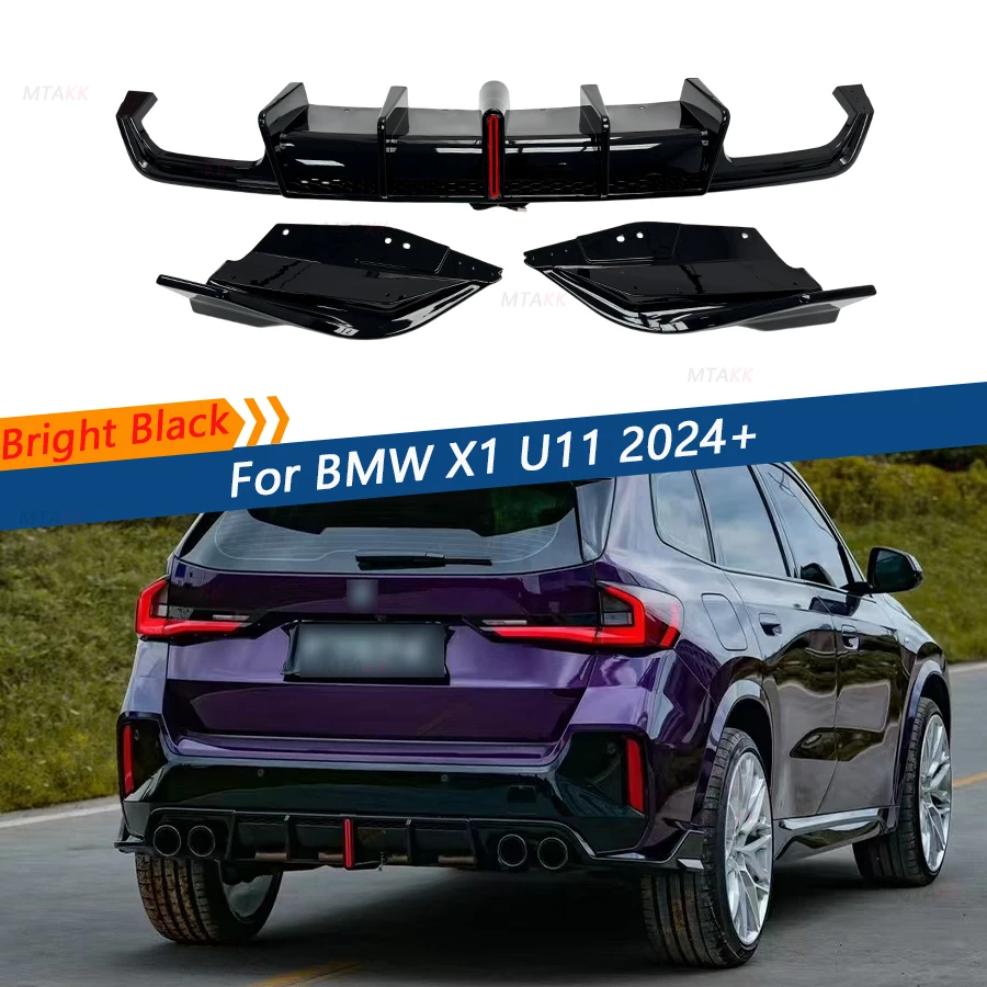 VTEN Style Bright Black For BMW X1 U11 2024+ Rear Diffuser With LED Lright Rear Diffuser Splitters Flaps Apron Car Accessories