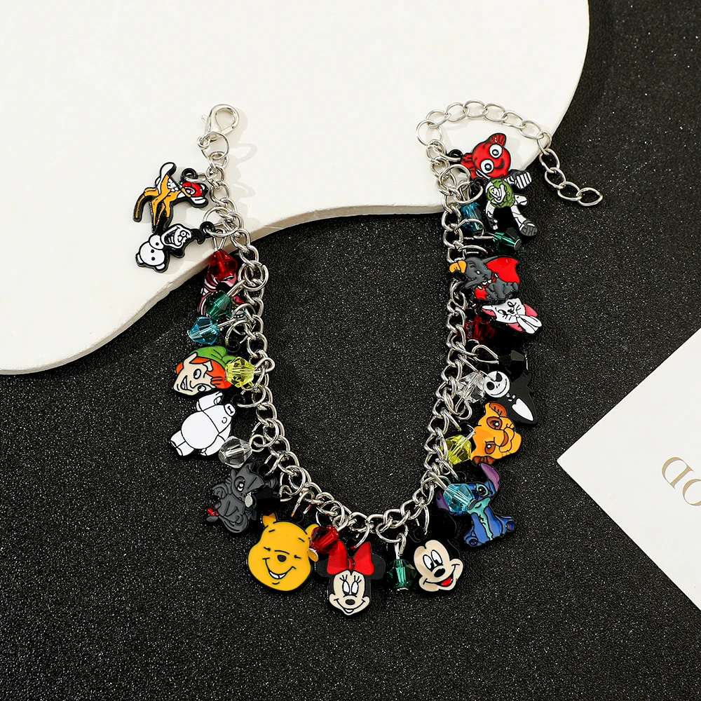 Minnie and Mickey Mouse Enamel Charm Bracelet, Cartoon Figure, Stitch, Tigger Pendant, Bangle for Men and Women, Personality