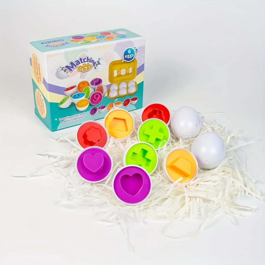 6/12-teiliges farb- und formlich passendes Spielzeug, simulierte Eierformen mit Aufbewahrungsbox – geometrisches Form- und Farbler-Lernspielzeug-Set für Kinder – Detail 1