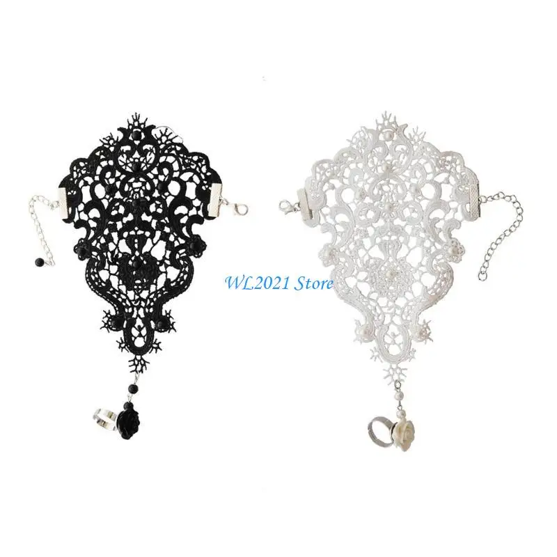 

G5GC Goth Lace Fingerless Glove Lace Cuff Fingerless Lace Glove Dainty Wristband Ring
