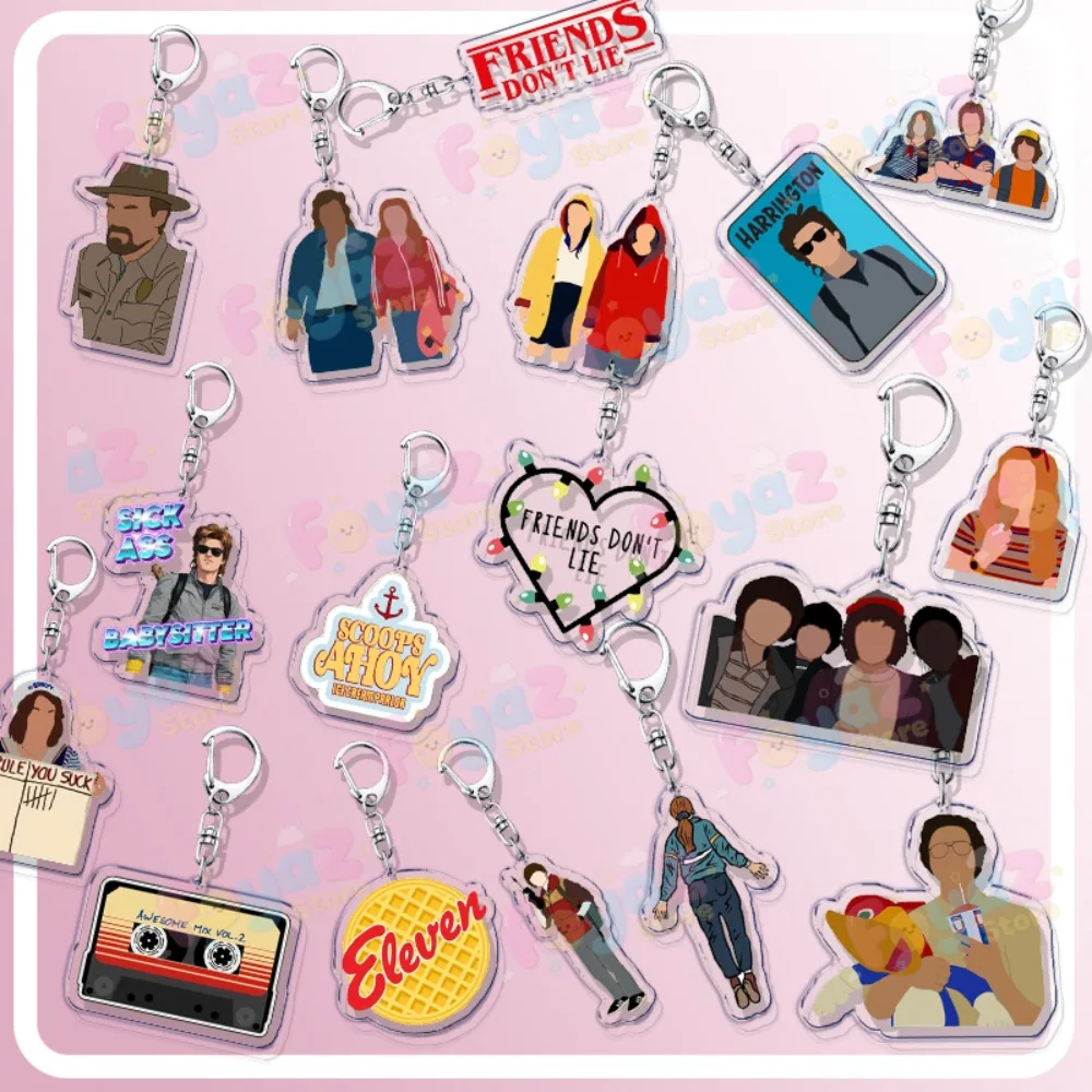 TV Show Chibi Art Things Keychain for Accessorie Upside Down Will Byers Eleven Mike Jim Keyrings Jewelry Manga Gifts