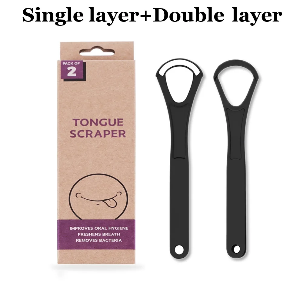 2 Pcs/Box Stainless Steel Tongue Scraper Tongue Plate for Removing Bad Breath Tongue Coating Cleaner Brush Oral Care Tool