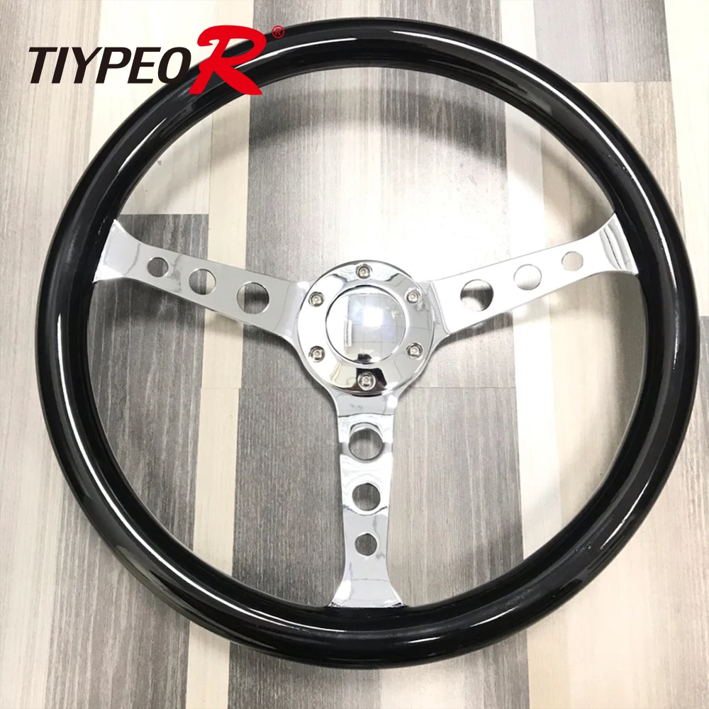 

Tiypeor Classic Solid Wood 15inch Auto Steering Wheel black Universal Car Steering Wheel Racing Drift Steering Wheel