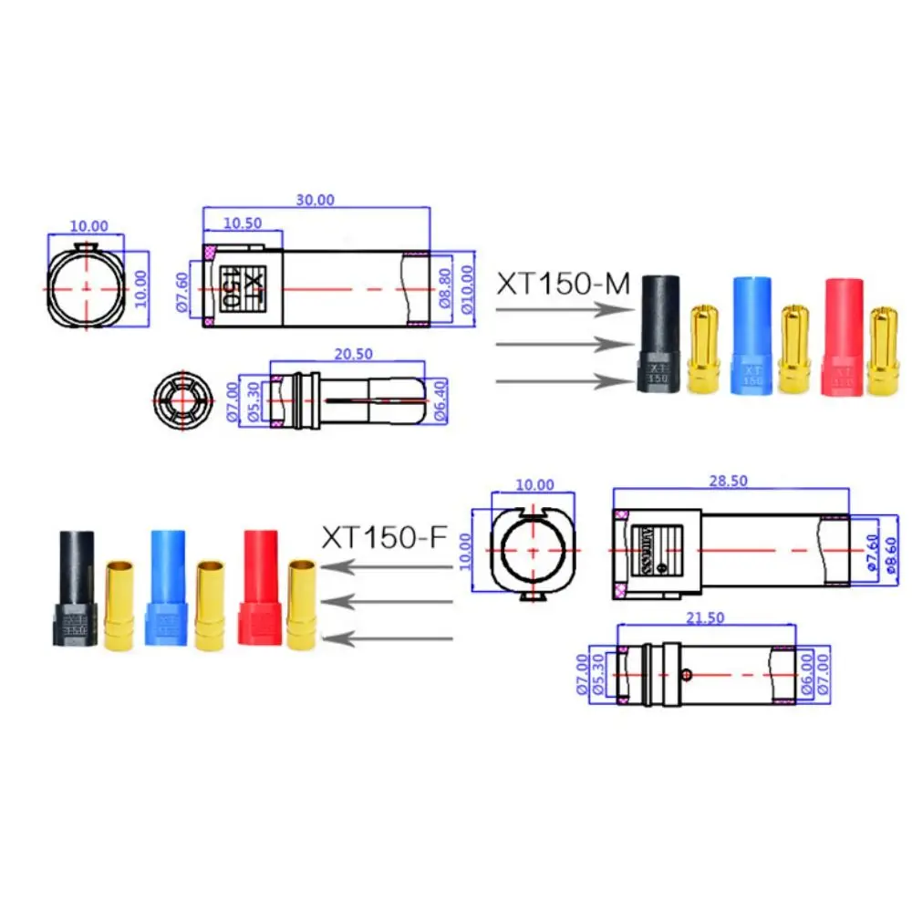 Plug with Sheath Banana Bullet Plug High Rated Amps Interface Connector Adapter XT150 Connector For RC LiPo Battery