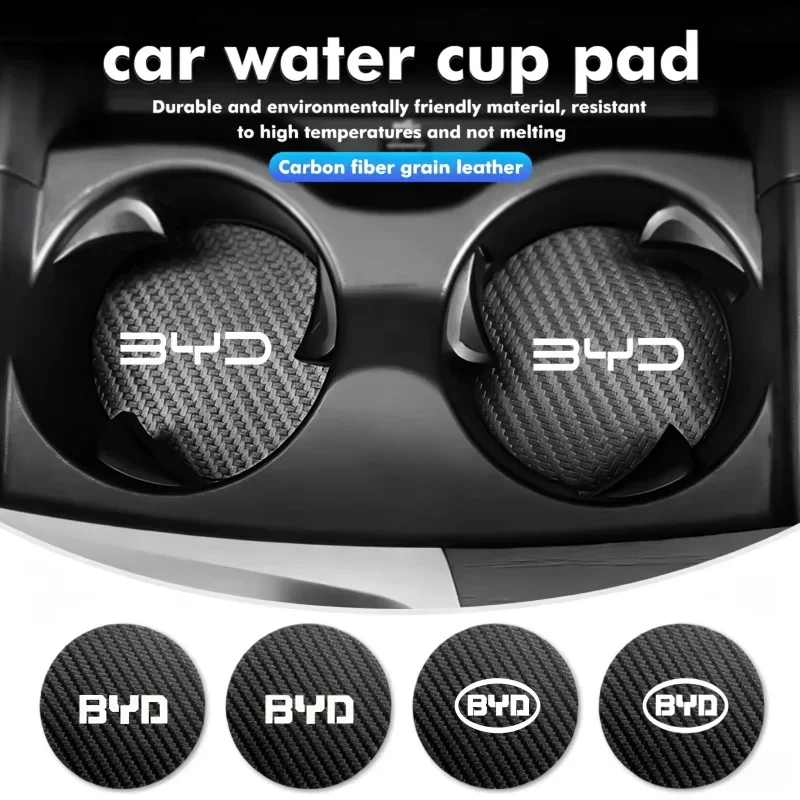 2Pcs High Temperature Resistant Cup Mat Carbon Fiber Grain Coaster For BYD Seal Song Tang Han Dolphin Atto3 Car Interior Accesso