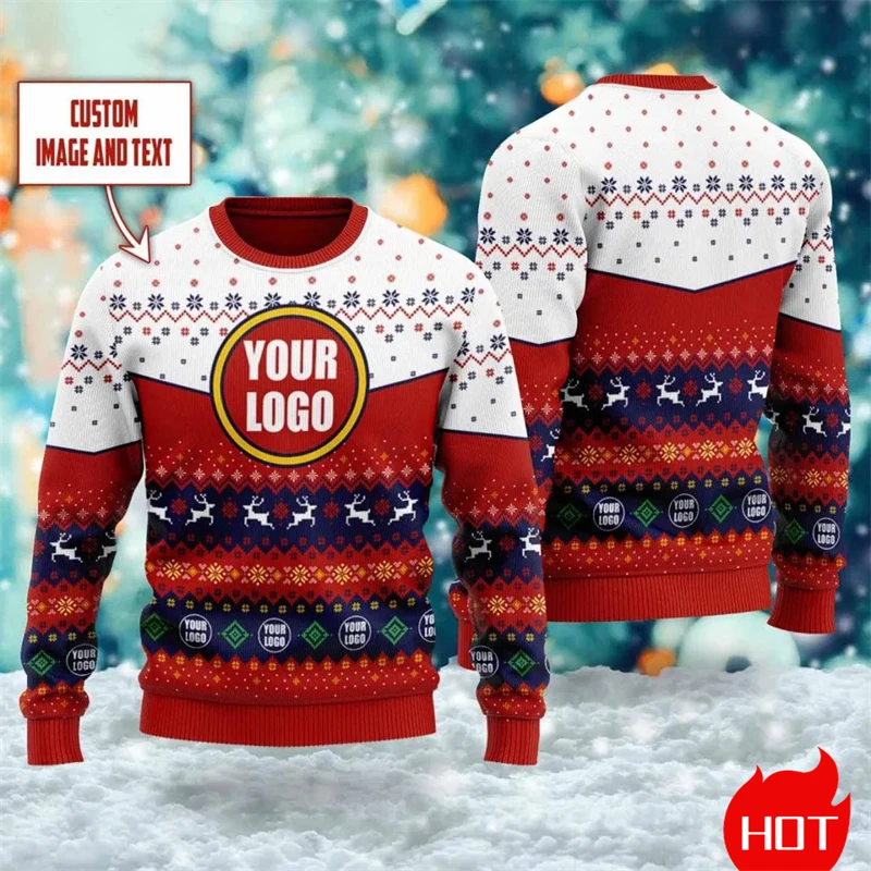 

New Custom Logo 3D Printed Ugly Christmas Sweater Diy Personalized Design Graphic Sweatshirt Custom Image Pullovers Unisex Tops