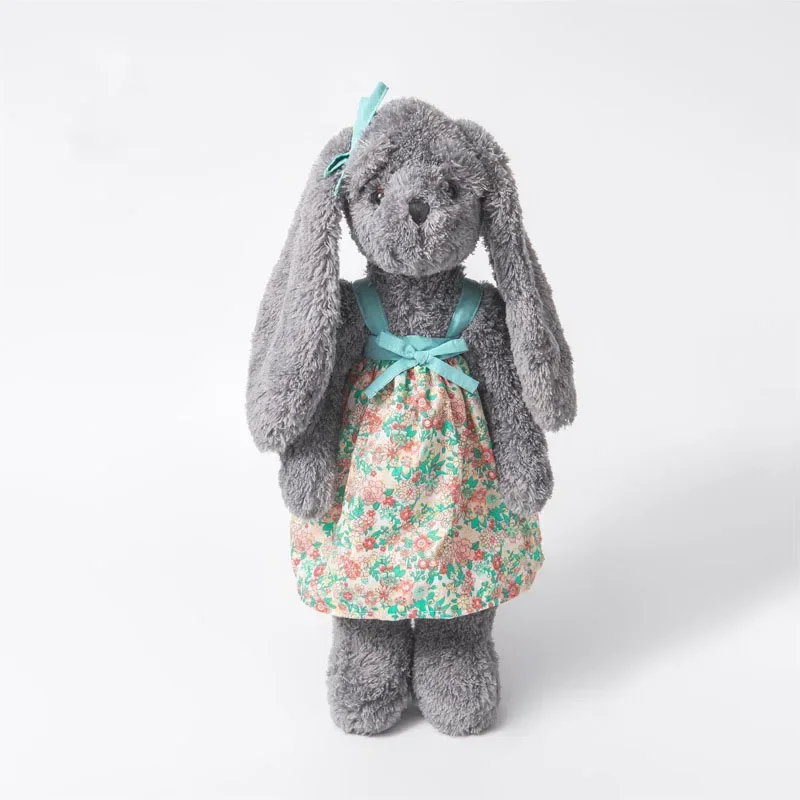 40 CM Grey Bunny Plush Toys with Dress Soft Toy Long Ear Rabbit Stuffed Animals Baby Accompany Sleep Appease Doll For Kids