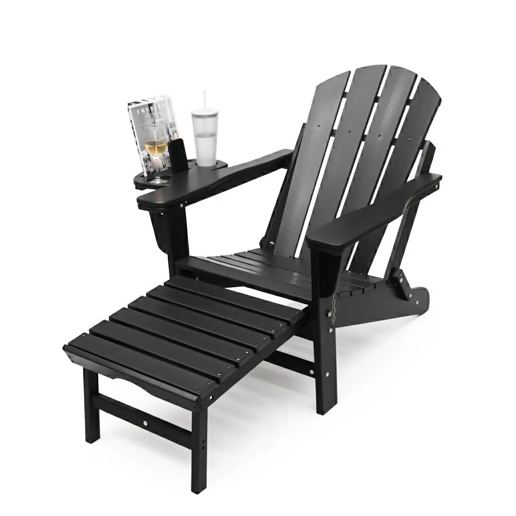 

Premium Folding HDPE Poly Adirondack Chair With Footrest And Hidden Cup Holders For Patios Resorts And Campgrounds