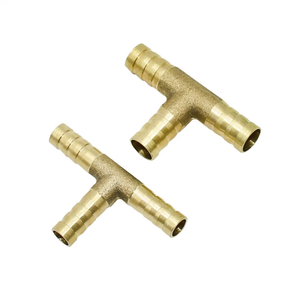 T-Shape Brass Barb Hose Fitting Tee 8mm 10mm 3 Way Hose Tube Barb Copper Barbed Coupling Connector Adapter 2Pcs