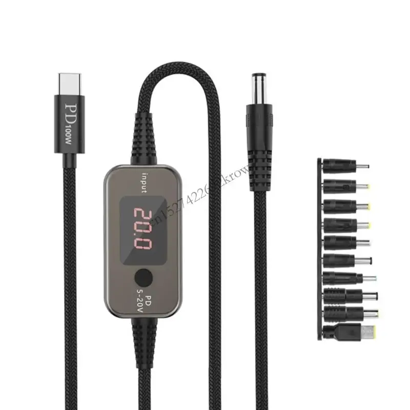 

R9CB Multiple Voltages Type C To DC5521 Charging Cable Cord 5A for Modems Notebook