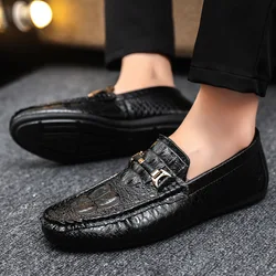 Men Leather Crocodile Grain Style Loafers High Quality Business Casual Shoes Handmade Men Leather Moccasins