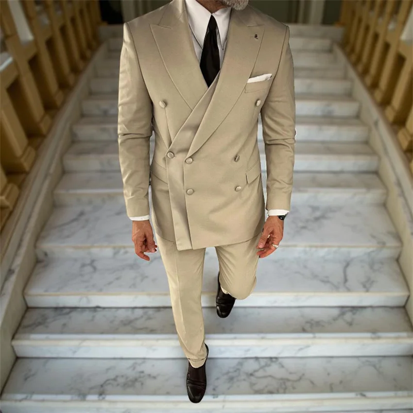 

Двубортный мужской костюм, комплект из 2 предметов, свадебный смокинг, комплект для жениха, куртка со штанами, официальная одежда, приталенный мужской костюм на заказ