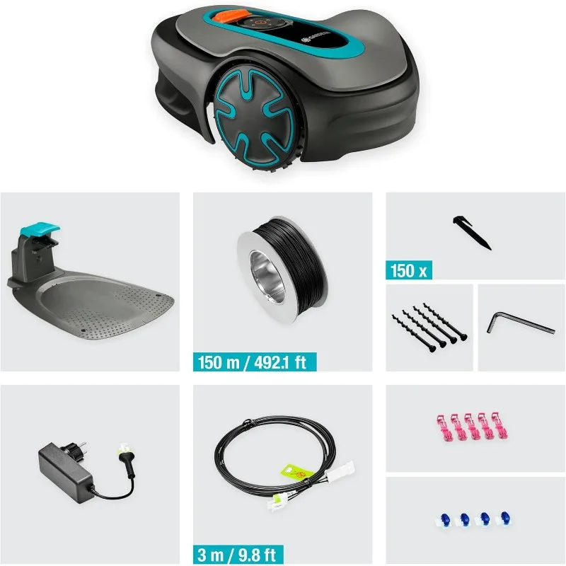 Gardenca 15201-20 SILENO mesin pemotong rumput robot, mesin pemotong rumput otomatis dengan aplikasi Bluetooth, kabel batas untuk halaman rumput hingga 2700 Sq kaki