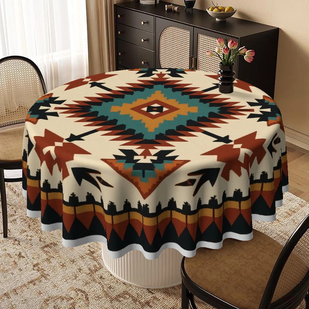 1 Southwest Mediterranean Geometric Tablecloth - Vivid Blue, Orange, Black and White Designs