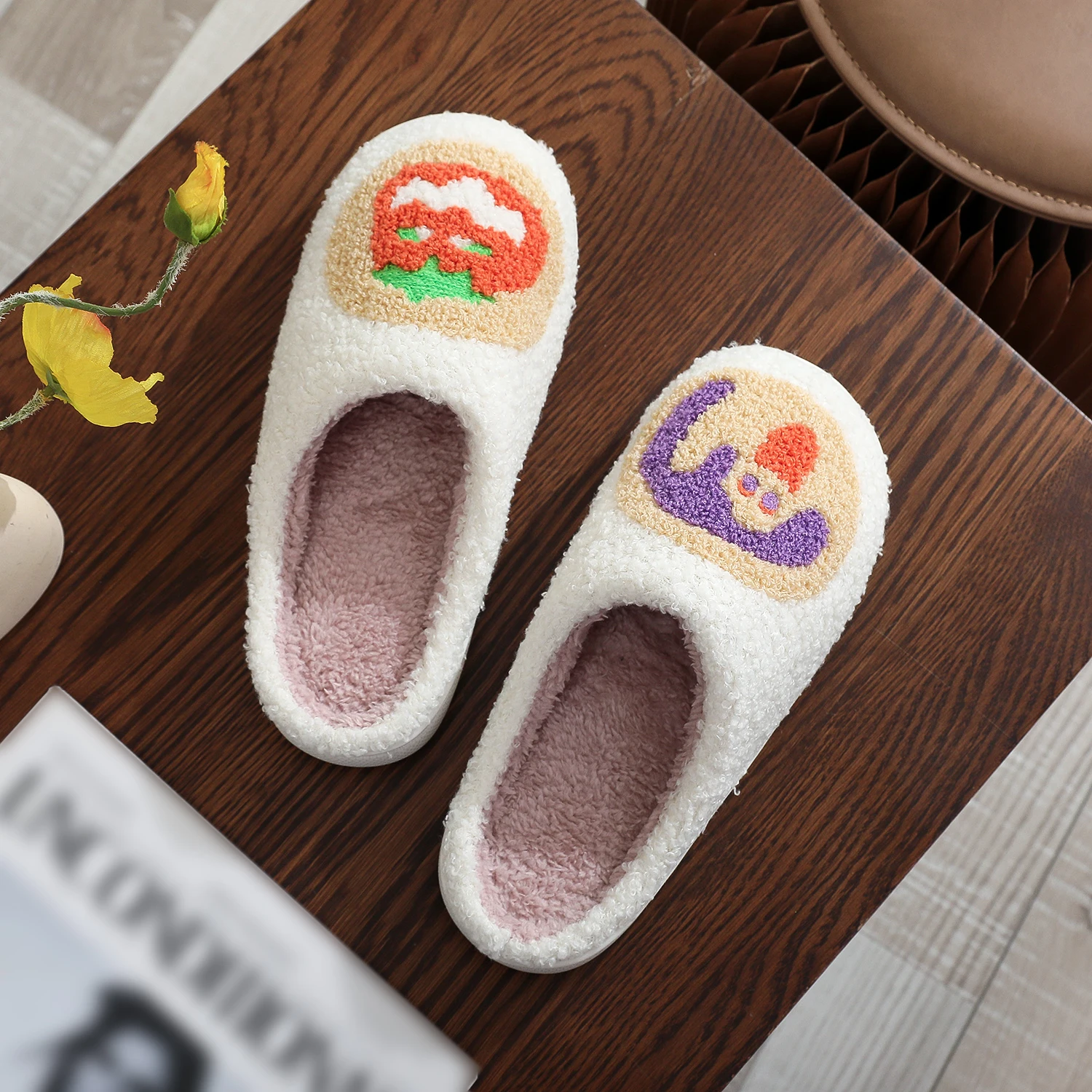 Halloween cookie nostalgic 90s gourmet pattern winter home gift cotton slippers non-slip thick sole lightweight plush slippers for men and women can