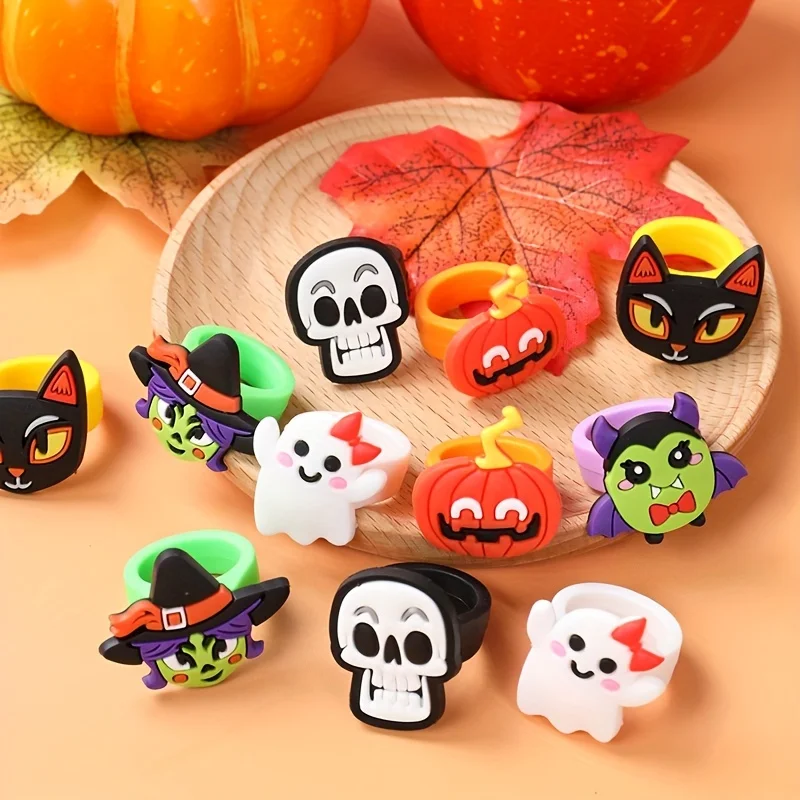 Halloween Silicone Rings - 12 Pack Party Favors for Guests, Trick or Treat Decoration, Non-Toxic Silicone