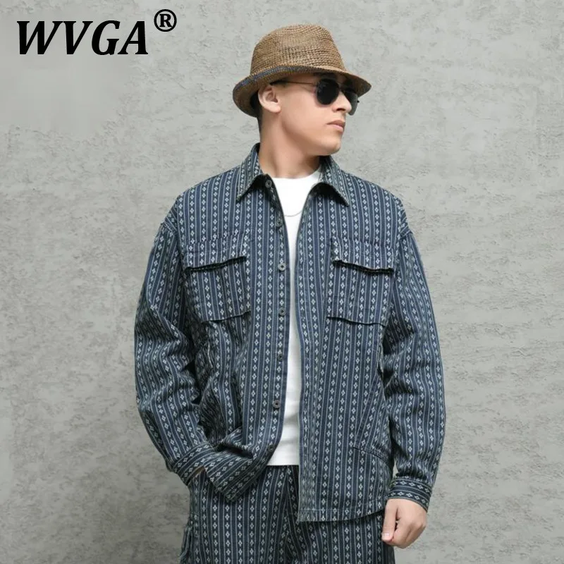 

WVGA Spring Autumn New Man Tide Dyed Stripe Trendy Multi-Pocket Long Sleeve Shirt Niche Retro Chic Casual Oversize Top Ins W9964