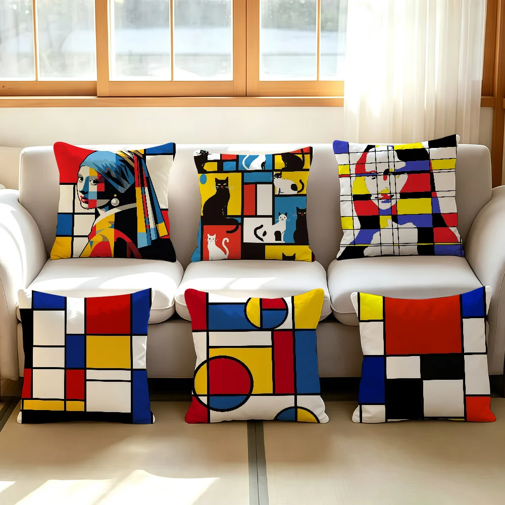 Dutch artist P-Piet M-Mondrian cushion cover Comfortable Decorative For Bedroom Living room Dormitory Picnic and Holiday