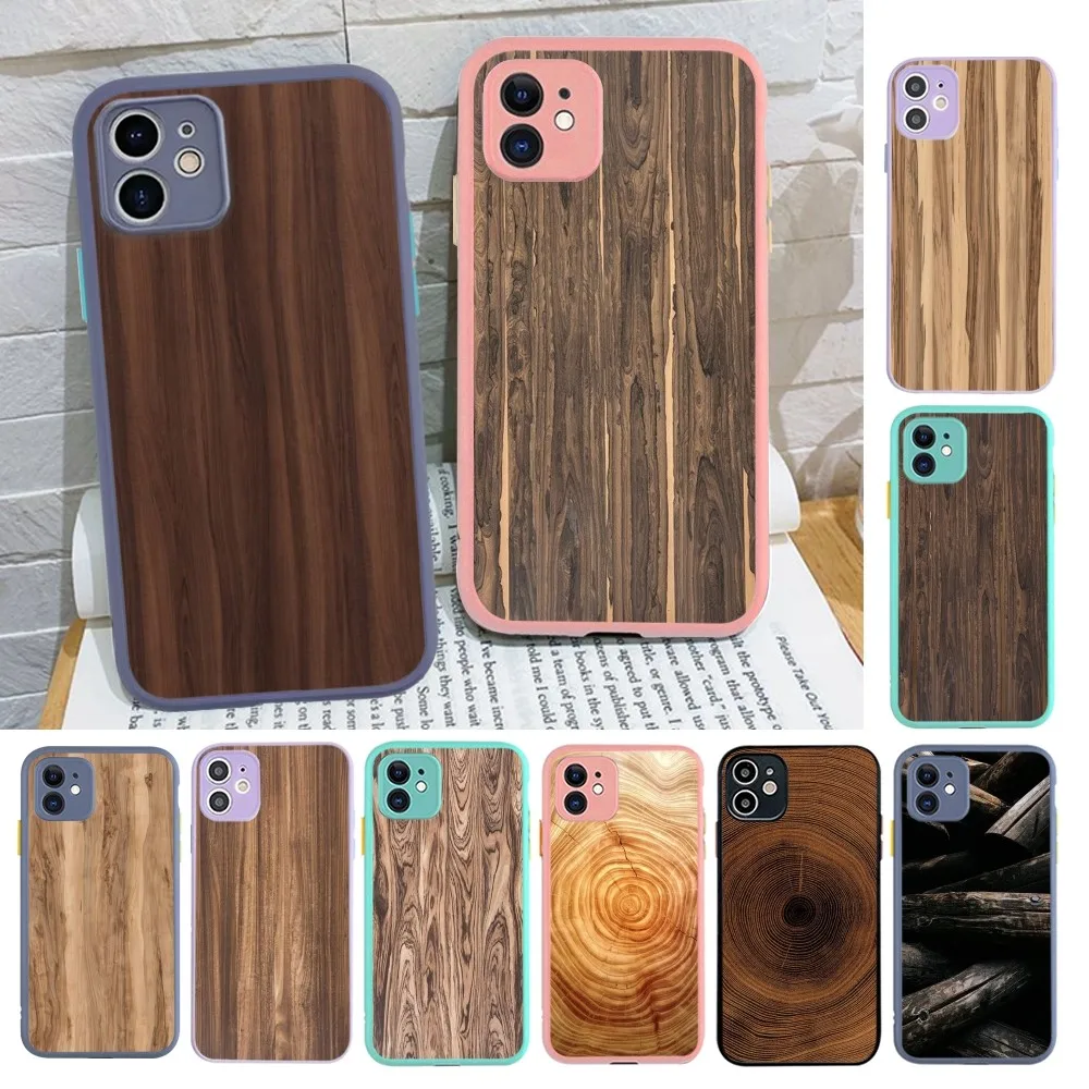 Wood grain Phone Case for iPhone 14 11 12 13 Mini Pro Max 8 7 Plus X XR XS MAX Translucent Matte Cover