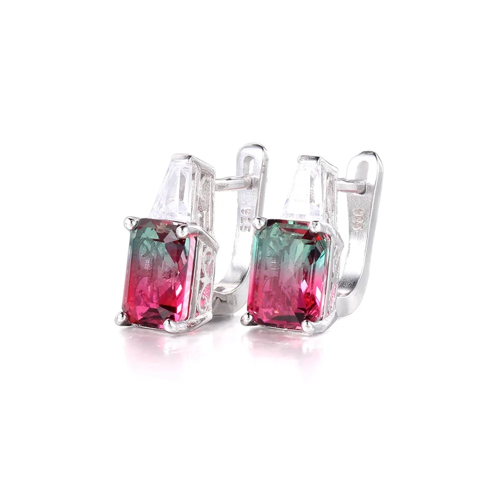 TKJ Bohemian Style Luxury Natural Tourmaline Earrings Square Real 925 Sterling Silver Stud Earrings For Women Beach Travel