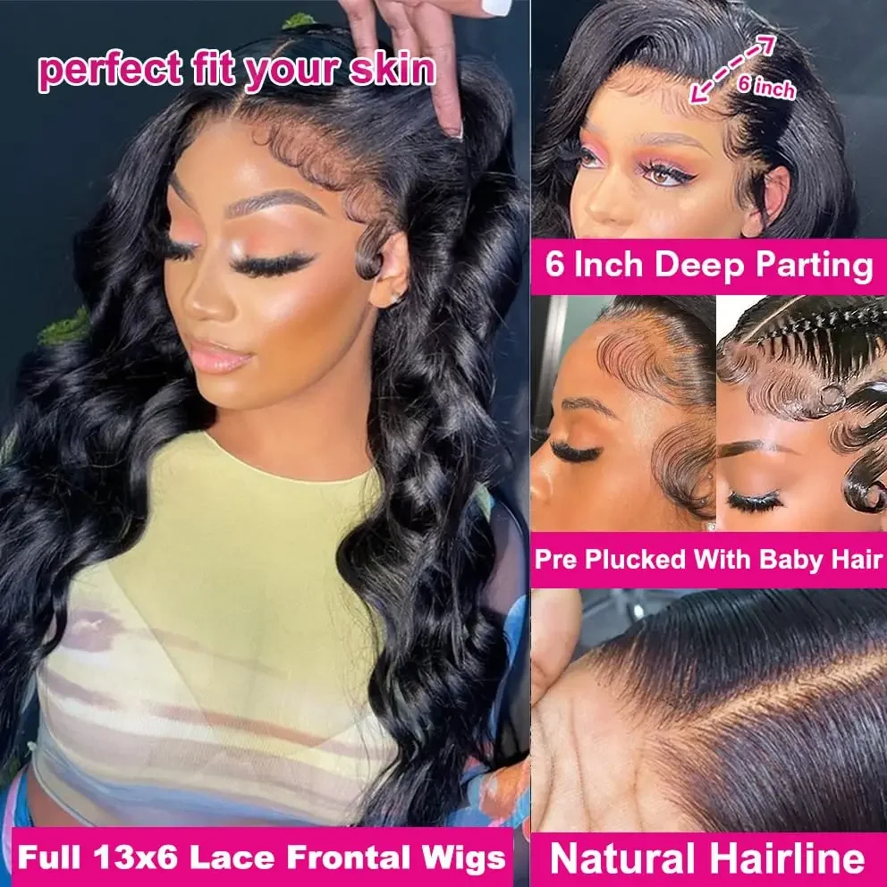 13x6 Lace Front Wigs Human Hair 250 Density Body Wave HD Transparent Glueless Lace Frontal Wigs Human Hair Pre Plucked for Women image 4