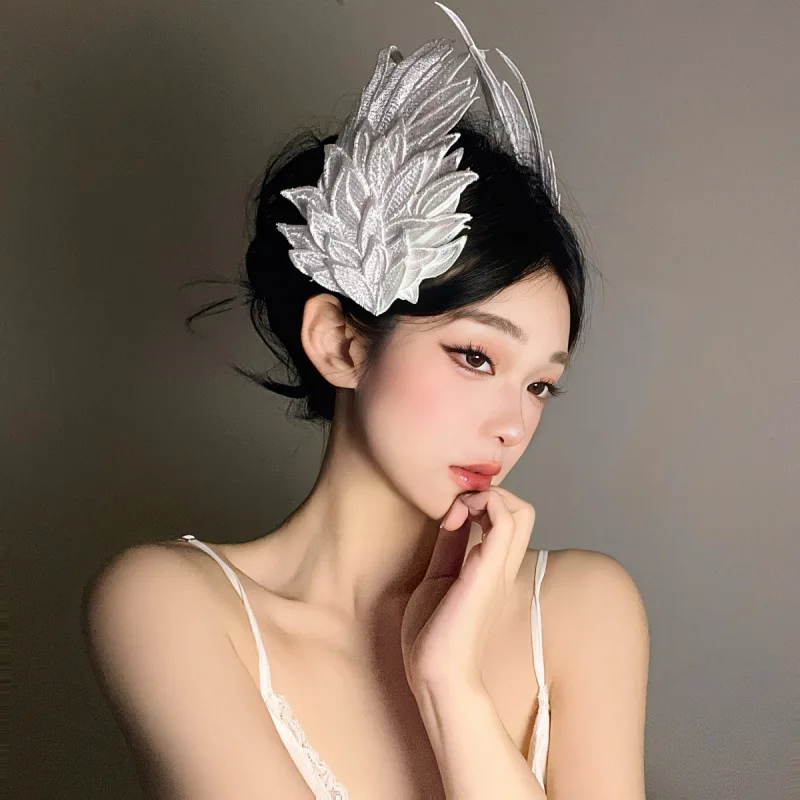 Sweet Angel Wing Feather Hair Barrettes Black White Embroidery Lolita Hair Clip Ins Fairy Cosplay Headwear for Women Daily Decor