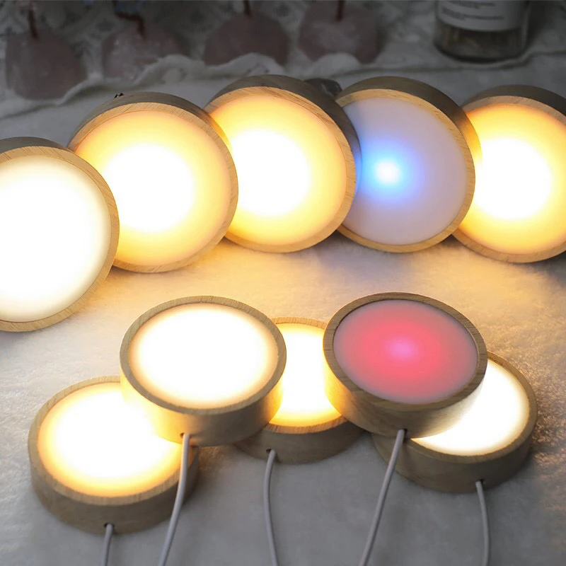 1/2/4Pcs Round Wooden LED Night Light Base for Decorative Holder Display Stand For Crystals Glass Ball Decor Art Ornament