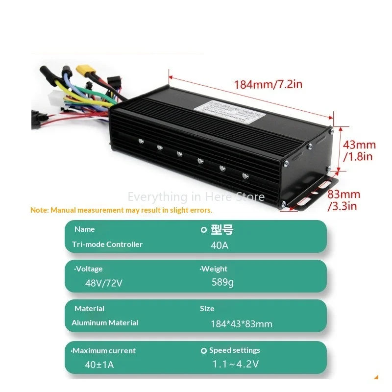 

48V/52V/60V/72V XT150 15-Tube Three-Mode 40A Sine Wave Controller MTB Lithium Battery for E-Mountain Bike Scooter