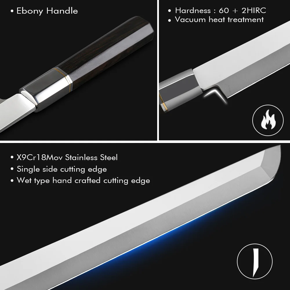 TURWHO 270mm nóż do filetowania X9Cr18MoV noże kuchenne ze stali wysokowęglowej japoński nóż do Sashimi Sushi łosoś z hebanową rączką — zdjęcie 6