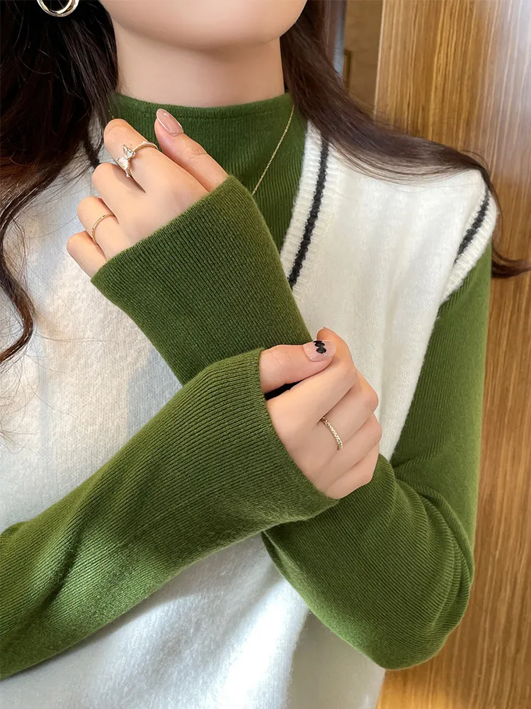 เสื้อสเวตเตอร์ไหมพรมคอเต่า แขนยาว สีดำ สำหรับผู้หญิง รุ่น Q2859