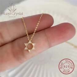 S925 sterling silver hexagram necklace 14K gold plated jeweled hollow Star of David pendant necklace for women