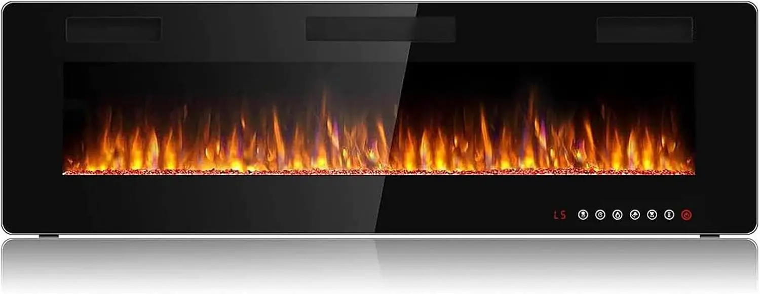 BOSSIN 60 inch Ultra-Thin Silence Linear Electric Fireplace, Recessed Wall Mounted Fireplace,12 Adjustable Flame Color & Speed