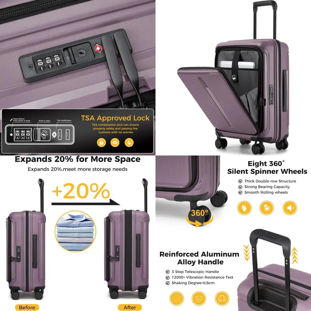 

20-фиолетовый легкий твердый чемодан для ручной клади TSA-Lock, 22x14x9, одобренный авиакомпанией