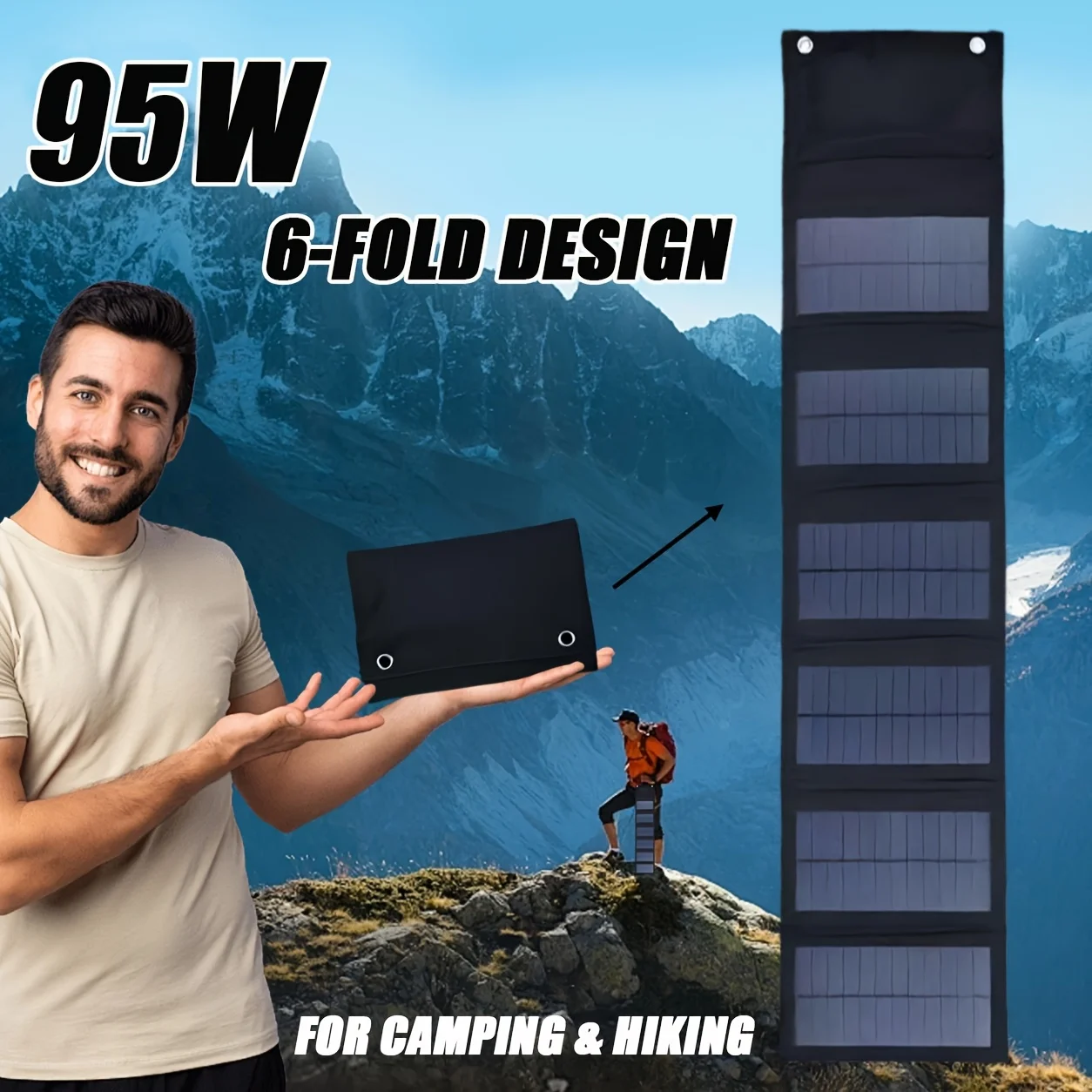 6 Folding Solar Panels 95W, Convenient Solar Charging, lightweight Design of Camping equipment, Solar Mobile Power Supply