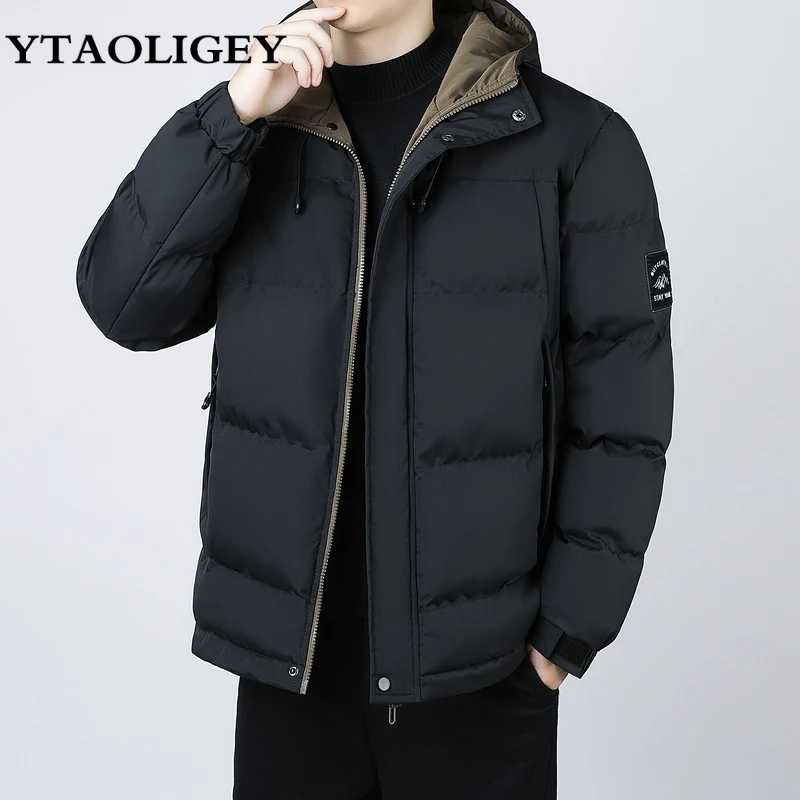 

Зимняя куртка 2025 года, мужская повседневная свободная утепленная парка, однотонная толстовка с капюшоном, ветрозащитное пальто, мужские хлопковые куртки с капюшоном для пар