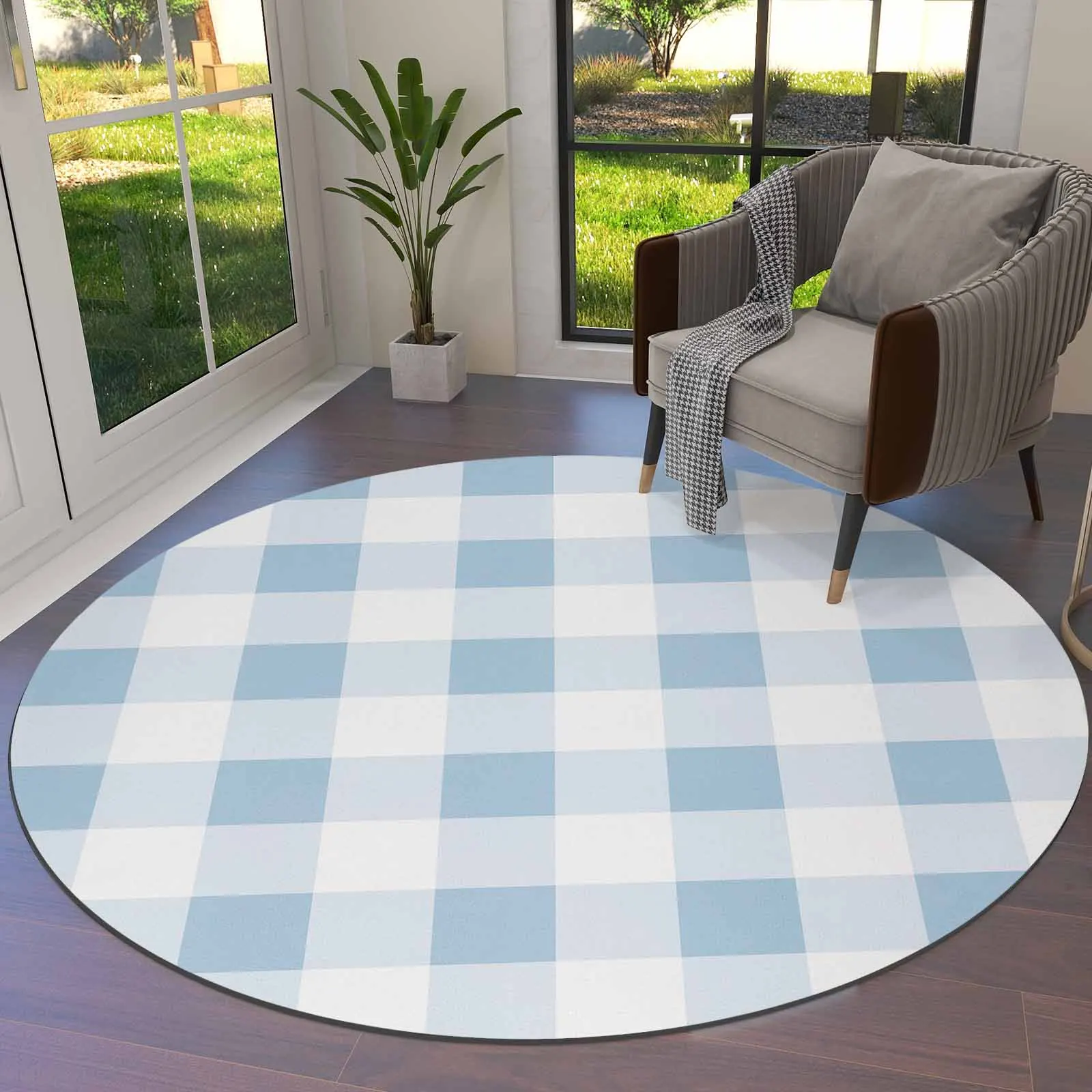 Blue Sky Checkered Pattern In Spring Round Area Rug Carpets For Living Room Large Mat Home Bedroom Kid Room Decoration