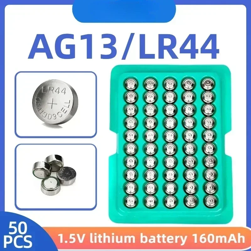 

Original 50-100pcs 1.55V LR44 AG13 LR1154 357 SR44 RW82 SR1154 SP76 A76 Battery Zinc Manganese Button Battery For Watch Toys