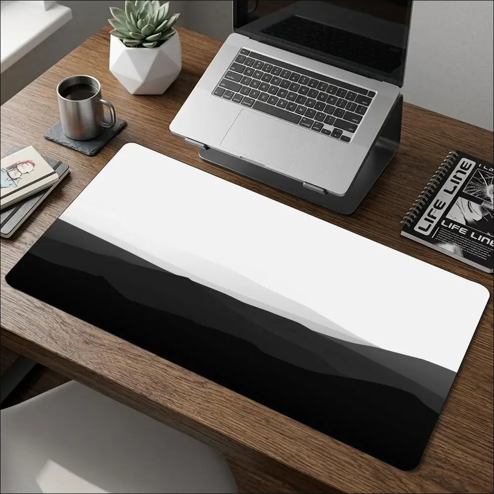 Black White Gradient Mountain Silhouette Large Gaming Mouse Pad Non Slip Rubber Base Desk Mat For Scenery Nature Art Lovers