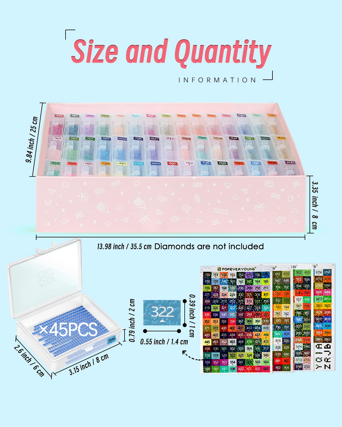 45pcs Diamond Painting Storage Box with Lids, 2-in-1 Diamond Painting Trays,Diamond Art Accessories Bead Storage & Line-Up