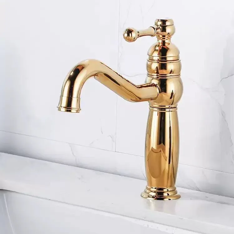

French retro gold washbasin faucet bathroom faucet hot and cold all-copper washbasin household Nordic classical single head