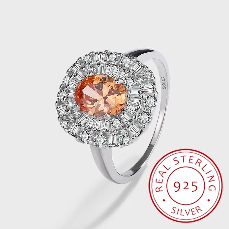 

Luxurious Authentic S925 Silver Oval Yellow Sapphire Color Design Ring Women's Fashion Light Luxury Ring Engagement Ring