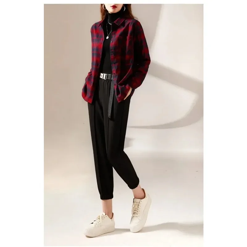 Trendy Plaid Shirt Women Long-sleeved Spring Autumn Blouse New Design Top Casual Versatile Shirt Jacket Blouses Shirts Lapel