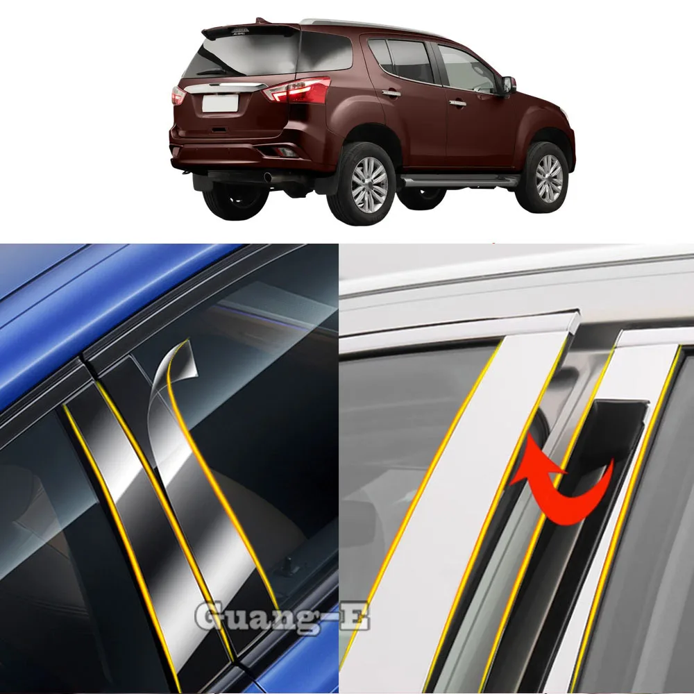 Car TPU/Glossy Mirror Pillar Post Cover For Isuzu MU-X MUX 2015-2022 Door Trim Window Molding Sticker Plate Accessories 4PCS