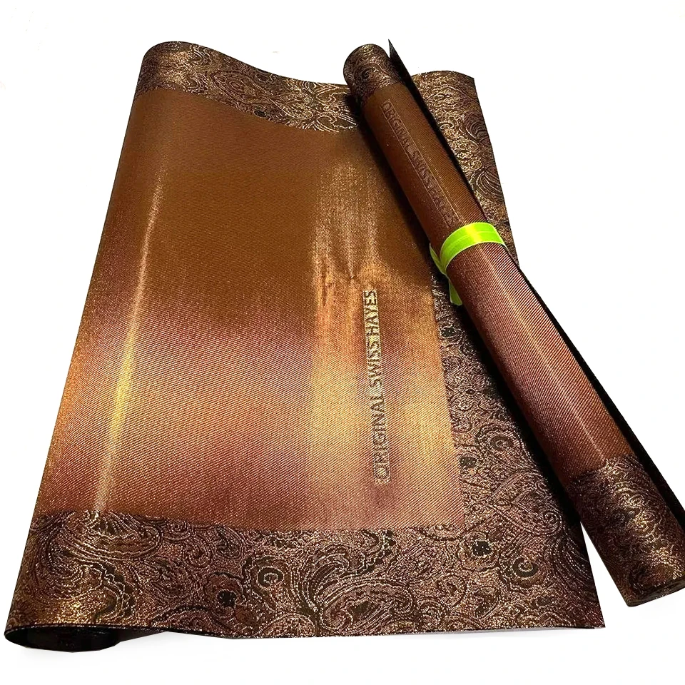 

Shiny Polyester Sego Gele 2pcs Set, Brown 3D Swiss Design Nigerian Hayes Headtie, Vibrant Colors for Wedding & ASO EBI TX-1-2